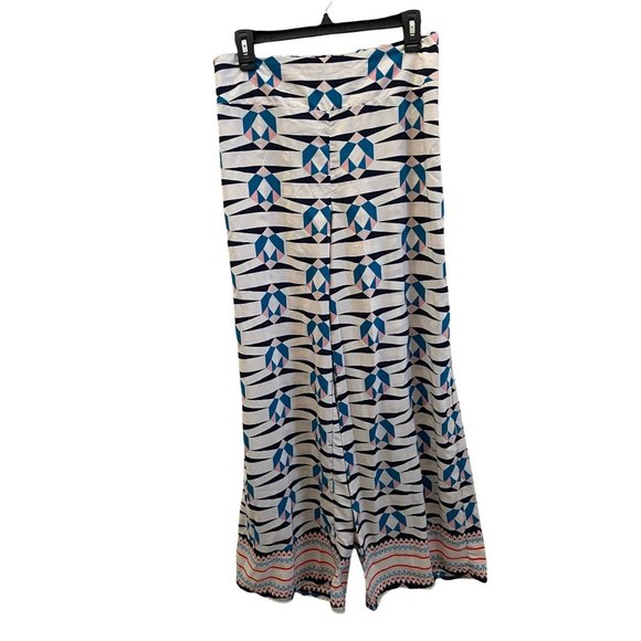 Bar III Pants - Bar III Womens L Hi Rise Geometric Wide Leg Pull On Pants Multi Color Soft Sheer